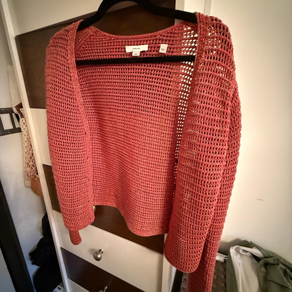 Vince Open-Knit Cardigan Sweater